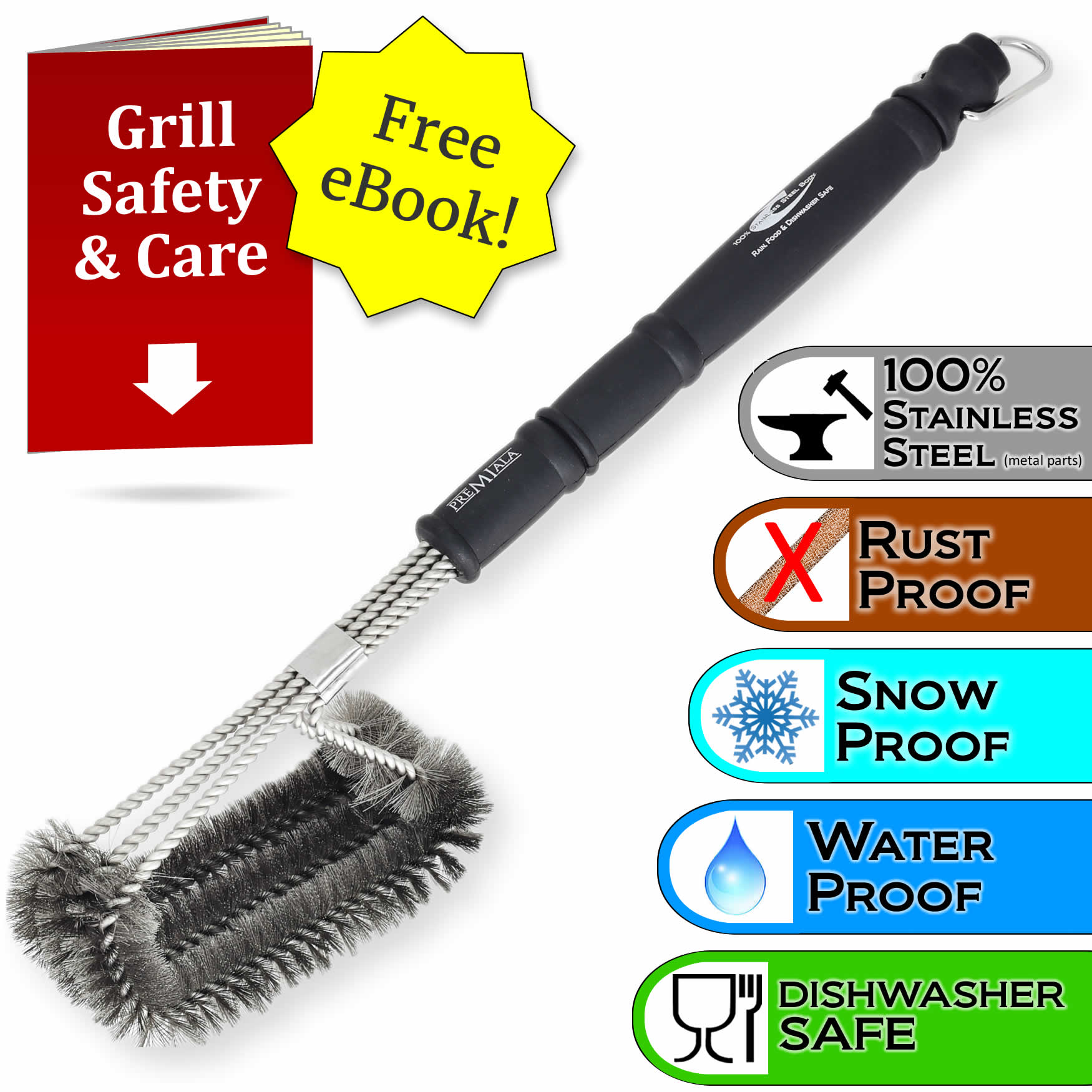 Barbecue Grill Brush, Bristle Free, 100% Rust Resistant Stainless Steel-  Grill Parts For Less